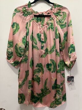 New! The Webster Miami At Target Tropical Flamingo/ Leaf Print Peasant Blouse Sz